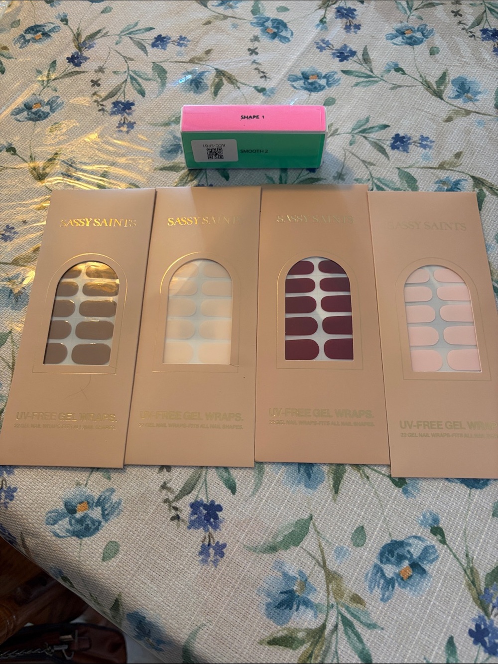 Sassy Saints Press-On Gel Nail Wraps – Neutral, White, Burgundy & Blush Sets